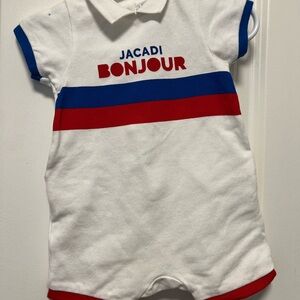 Jacadi Bonjour Baby Romper - White, Blue, Red